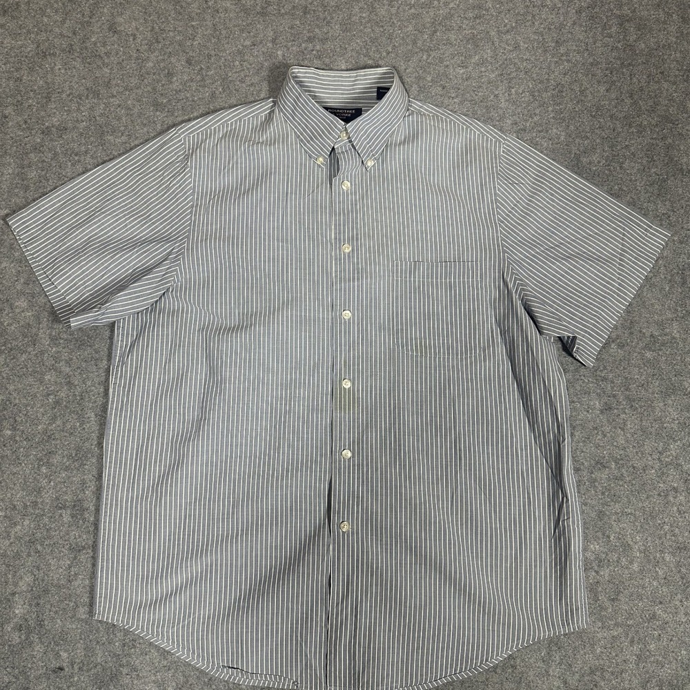 Roundtree & Yorke Slim Fit Button Down Shirt Lg Blue Striped Cotton Short Sleeve